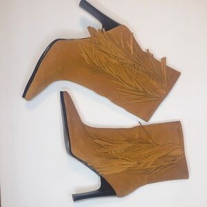 VTG Predictions Leather Collection Fringe Tan Ankle Boots sz 7.5
